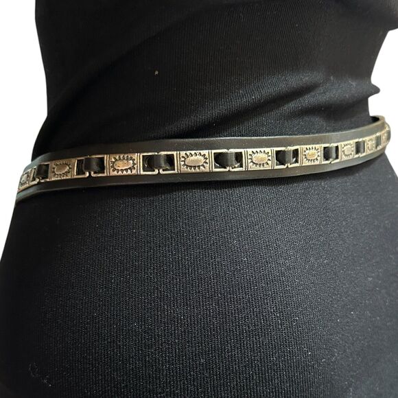 Fossil Black Leather Belt Narrow Silver Tone Metal Plates Womens Size S Western main image 9